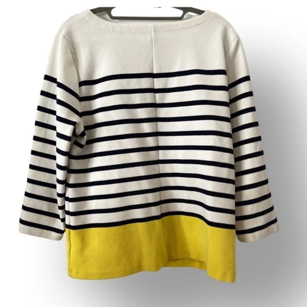 Talbots‎ Pullover Top, Cream/Navy/Yellow, Size L blue and yellow stripe